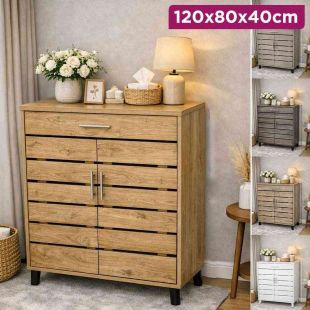 Double Door Shoe Organizer with Drawer 120×80×40 cm