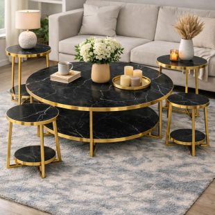 طقم طاولات جانبية دائرية 2 طبقة 5 قطع