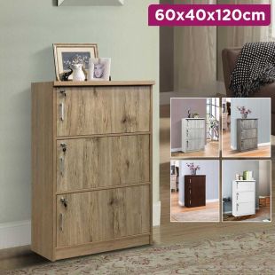 3-Door MDF Storage Cabinet with Lock 60×40×120 cm