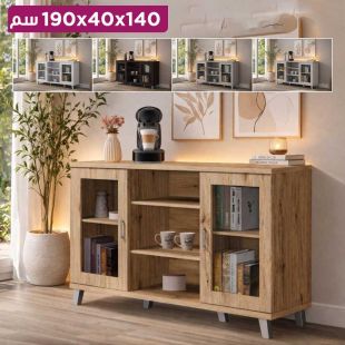 طاولة تلفزيون من خشب MDF مع أرفف وأبواب تخزين 140×40×90 سم