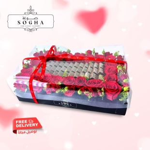 Sogha Luxury Box Chocolate 36 Pcs With Mix Red Roses