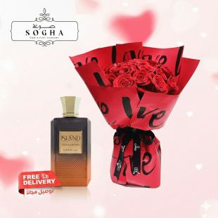 Sogha Elegant 25 Red Roses Bouquet And Island Vanilla Dunes Khadlaj 100ml EDP For Unisex