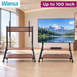 TV Stand with Wheels and 2 Lower Shelves for TVs up to 100 Inches by Wansa