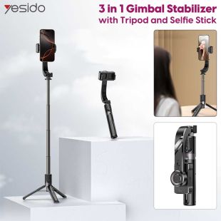Yesido SF28 3 in 1 gimbal stabilizer with tripod and selfie stick featuring anti-shake technology and 360-degree rotation - Sheeel Kuwait Offers