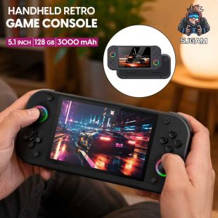 SJGAM M26 handheld retro game console with 5.1-inch HD display, 128GB storage, and support for 30+ classic game emulators - Sheeel Kuwait