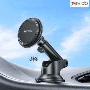 ستاند هاتف مغناطيسي للسيارة بذراع تلسكوبي ودوران 360 درجة - أسود من Yesido