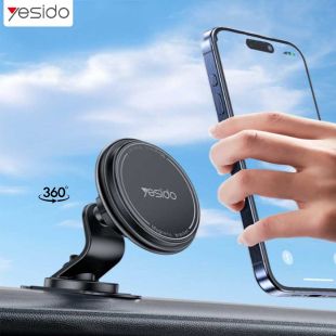 Yesido 360° Rotating Magnetic Car Phone Holder with Cable Organizer - Black