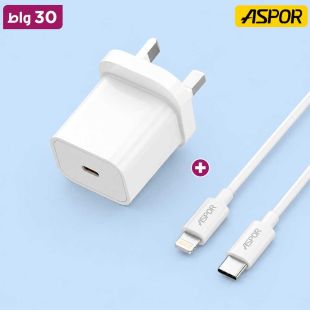 شاحن حائط A810 سريع 30 واط بمنفذ USB-C مع كيبل من ASPOR