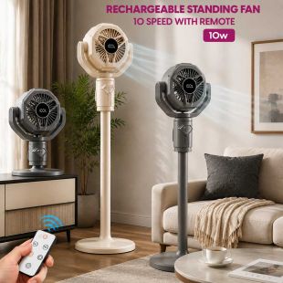 10 Speed Rechargeable Standing Fan with Remote