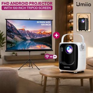 FHD Android Projector with 100 Inch Tripod Screen by UMIIO