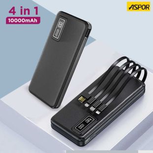 4 in 1 10000mAh Power Bank with Built-in Cables by ASPOR