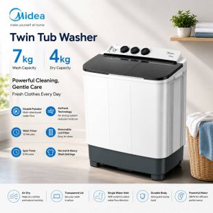 غسالة حوضين سعة 7 كيلو سعة تجفيف 4 كيلو من Midea ( منتج جديد / بدون كرتون)