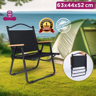 Multifunctional Foldable Camping Chair with Wooden Armrest