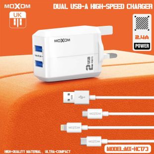 Dual USB-A 2.4A Fast Charger By Moxom
