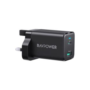 شاحن حائط 45 واط بمنفذين USB-C و USB-A من RAVPower (منتج جديد / من غير كرتون)
