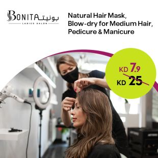 Natural Hair Treatment + Blow-Dry for Medium Hair + Manicure & Pedicure at Bonita Salon
