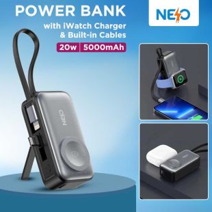 20W Power Bank with iWatch Charger and Built-in Cables 5000mAh by NEO