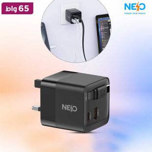 شاحن حائط Power Port قوة 65 واط بتقنية GaN مع شاشة عرض من NEO