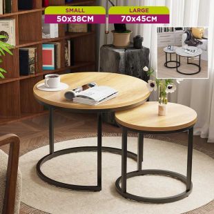 Nesting Side Round Coffee Table Set 2Pcs