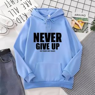 سويت شيرت فضفاض بغطاء رأس بتصميم Never Give Up للسيدات