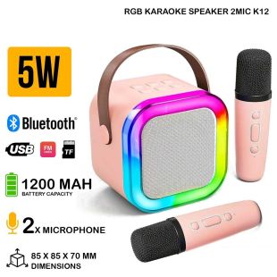 مكبر صوت كاريوكي لاسلكية بإضاءة RGB مع 2 ميكروفون