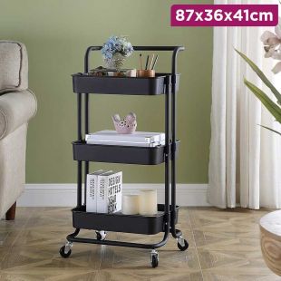 3 Tiers Plastic Trolley Storage Rack with Metal Frame