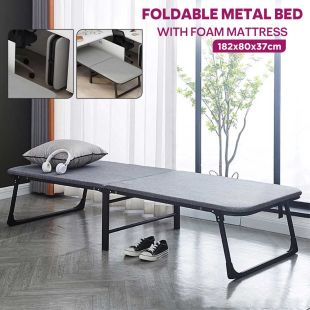 Foldable Metal Bed with Foam Mattress