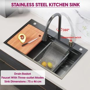 Stylish Stainless Steel Kitchen Sink with Faucet 75 x 46cm