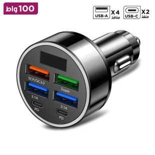 شاحن سيارة 100واط مع 4 منافذ USB-A ومنفذين USB-C