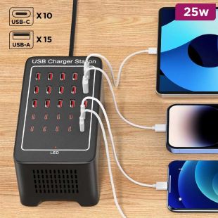 Charging Station with 25 USB Ports 125W