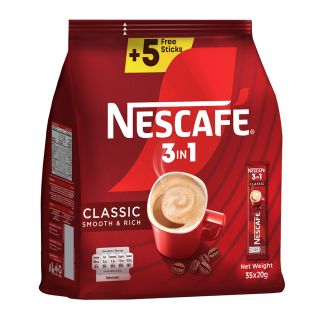 نسكافيه - خلطة قهوة كلاسيك 3 في 1 سريعة الذوبان 20 جم (30 + 5 أظرف مجانًا)
