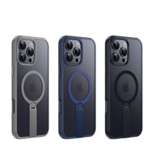 غطاء حماية لهاتف آيفون مع مسند هاتف مخفي وشحن لاسلكي مغناطيسي