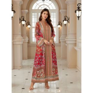 Elegant Printed Long Dress For Women