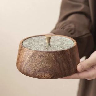 Round Walnut Wood Serving Bowl - 800 ml