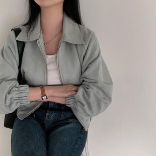 جاكيت قصير ناعم بسحاب للسيدات