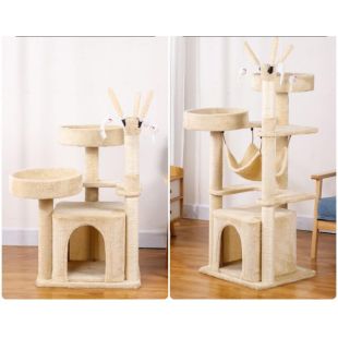 إطار تسلق وخدش للقطط مع بيت وأرجوحة