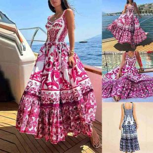 Boho Elegant Mid-length Large-Pinned Sling Dress