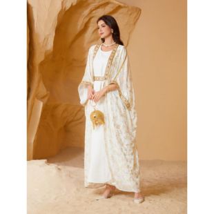 طقم فستان وعباية مزخرف أنيق للسيدات