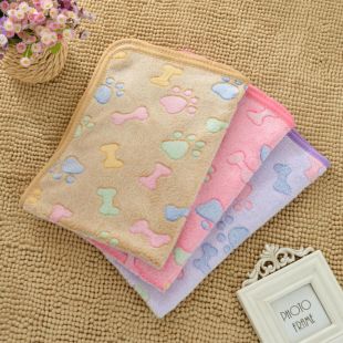 Plush Pet Blanket with Bone and Paw Print