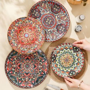 Bohemian Flat Porcelain Plate Set – 4 Pieces