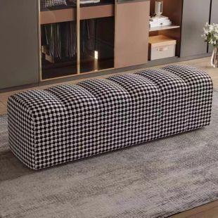 Cotton and Linen Side Bench with Pine Wood Frame