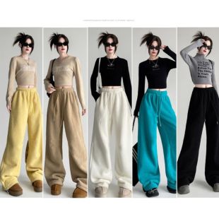 بنطلون شتوي فضفاض بخصر عالٍ للسيدات