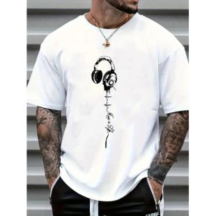 Elegant Men's Casual T-Shirt with Headphone Print