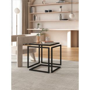 طاولة جانبية بسطح زجاج مخطط بإطار حديدي مربع 50 × 50 × 50 سم