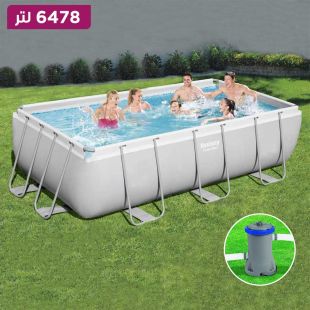 حوض استحمام مستطيل بإطار فولاذي مع مضخة تصفية وسلم سعة 6478 لتر