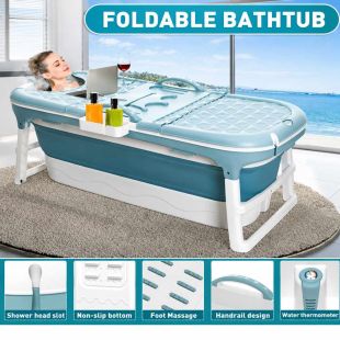 Foldable Adult Bathtub with Digital Temperature Display 152 x 62 x 52 cm