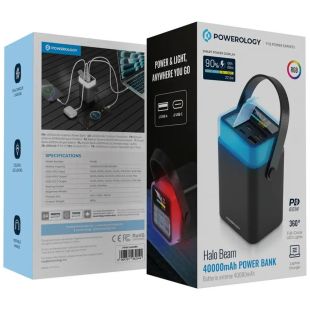 40000mAh Laptop Power Bank with 2 USB-C and 2 USB-A Ports and RGB Light by Powerology