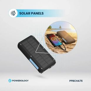 20000mAh Waterproof Solar Power Bank with 15W Wireless Charging, Type-C and USB-A Ports by Powerology
