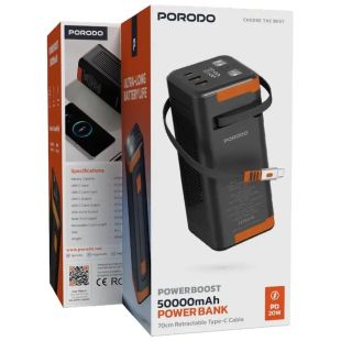 50000mAh Power Bank with Type-C and 2 USB-A Ports and Built-In Retractable Type-C Cable 20W by Porodo