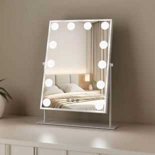 Rotatable Makeup Mirror with 9 LED Bulbs and Touch Control by Green Lion